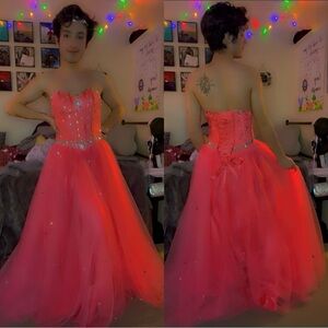 Pink Ballgown / quinceanera dress strapless size small
